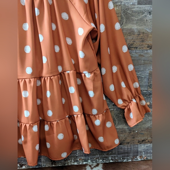 Boho Orange Polka Dotted Tiered Tunic - Picture 6 of 16